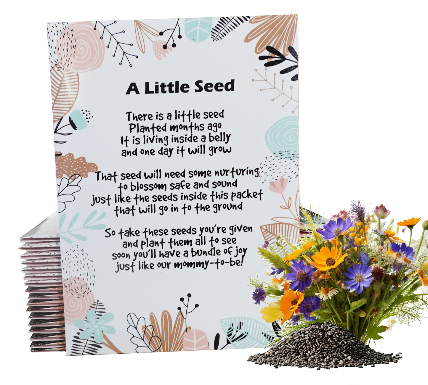 Woodland Dusty Rose | Girl Baby Shower Favors for Guests | 20 Wildflower Seeds Packets | Pre-Filled | Bouquet Wildflower Mix | Non-GMO Seeds | Gender Neutral | Oh Baby | Gifts