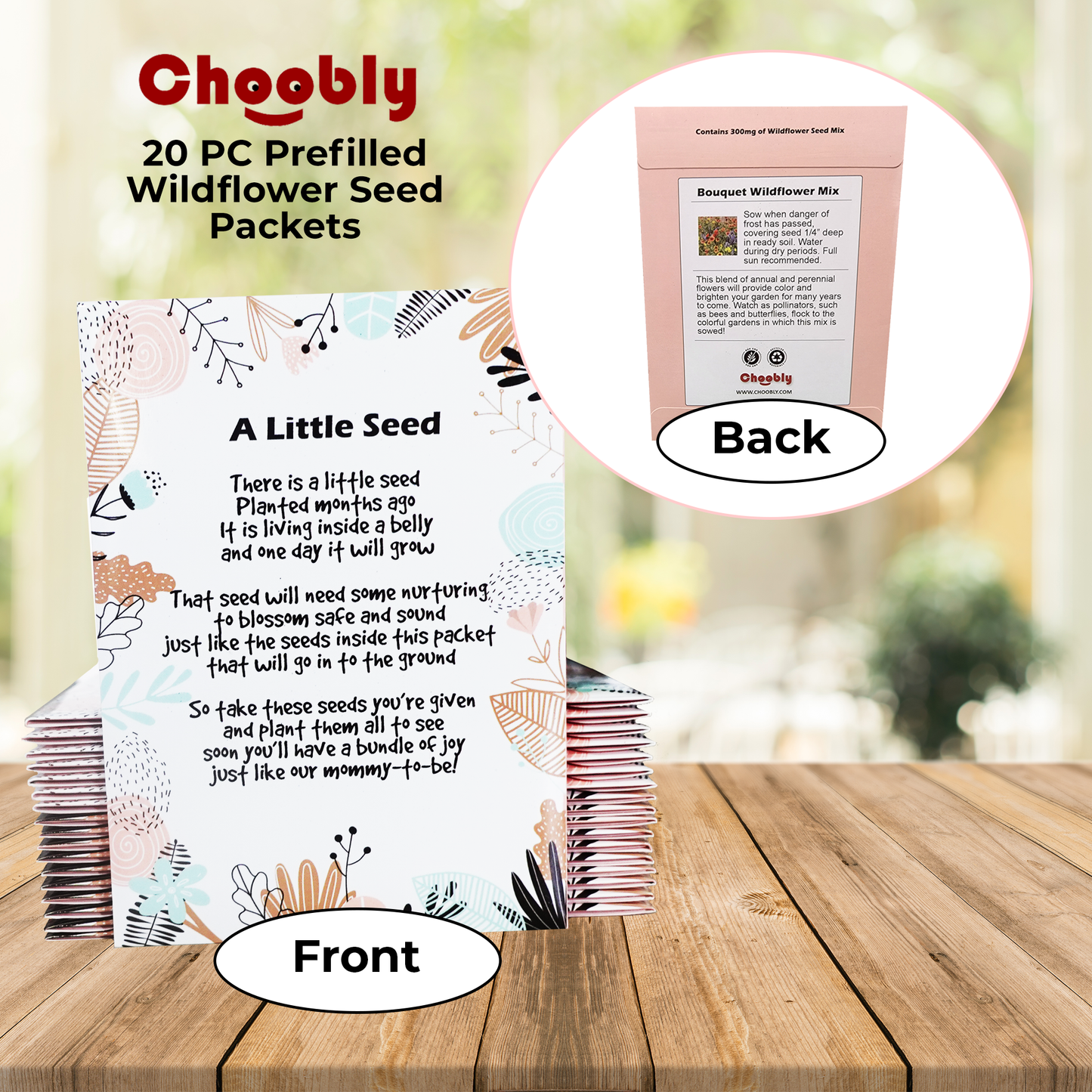 Woodland Dusty Rose | Girl Baby Shower Favors for Guests | 20 Wildflower Seeds Packets | Pre-Filled | Bouquet Wildflower Mix | Non-GMO Seeds | Gender Neutral | Oh Baby | Gifts