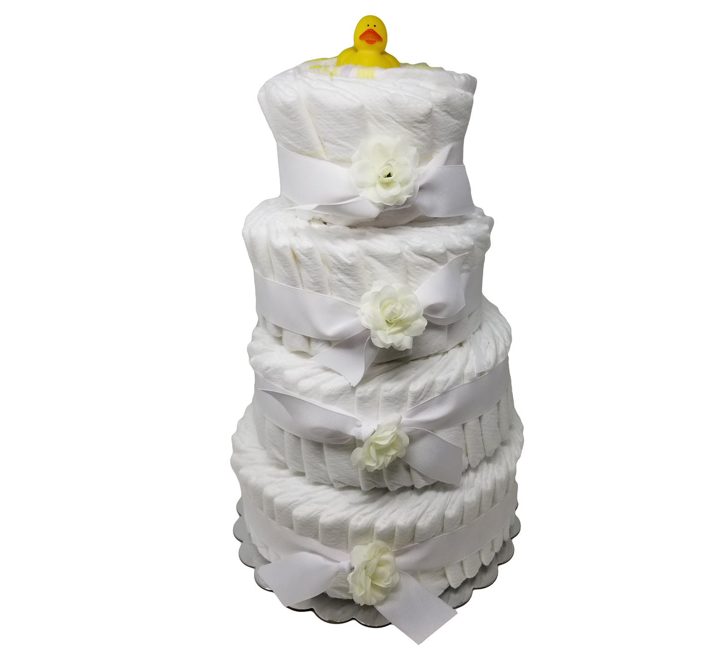 CHOOBLY 100 PC Decorate It Yourself Baby Shower Diaper Cake | 4 Tier | Gender Neutral | for Girl, Boy | White | Gender Reveal, Party Decor | Newborn Baby Gifts | Do-it-Yourself | Decorationsā¦