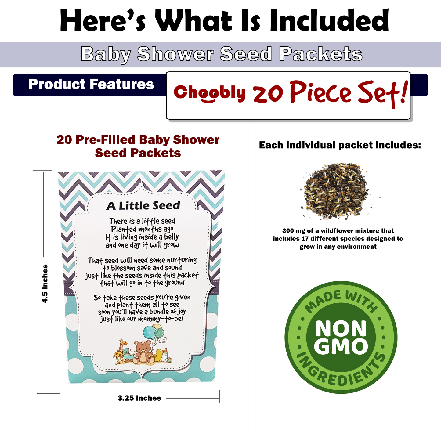 CHOOBLY 20 PC Boy Baby Shower Seed Packet Favors for Guests