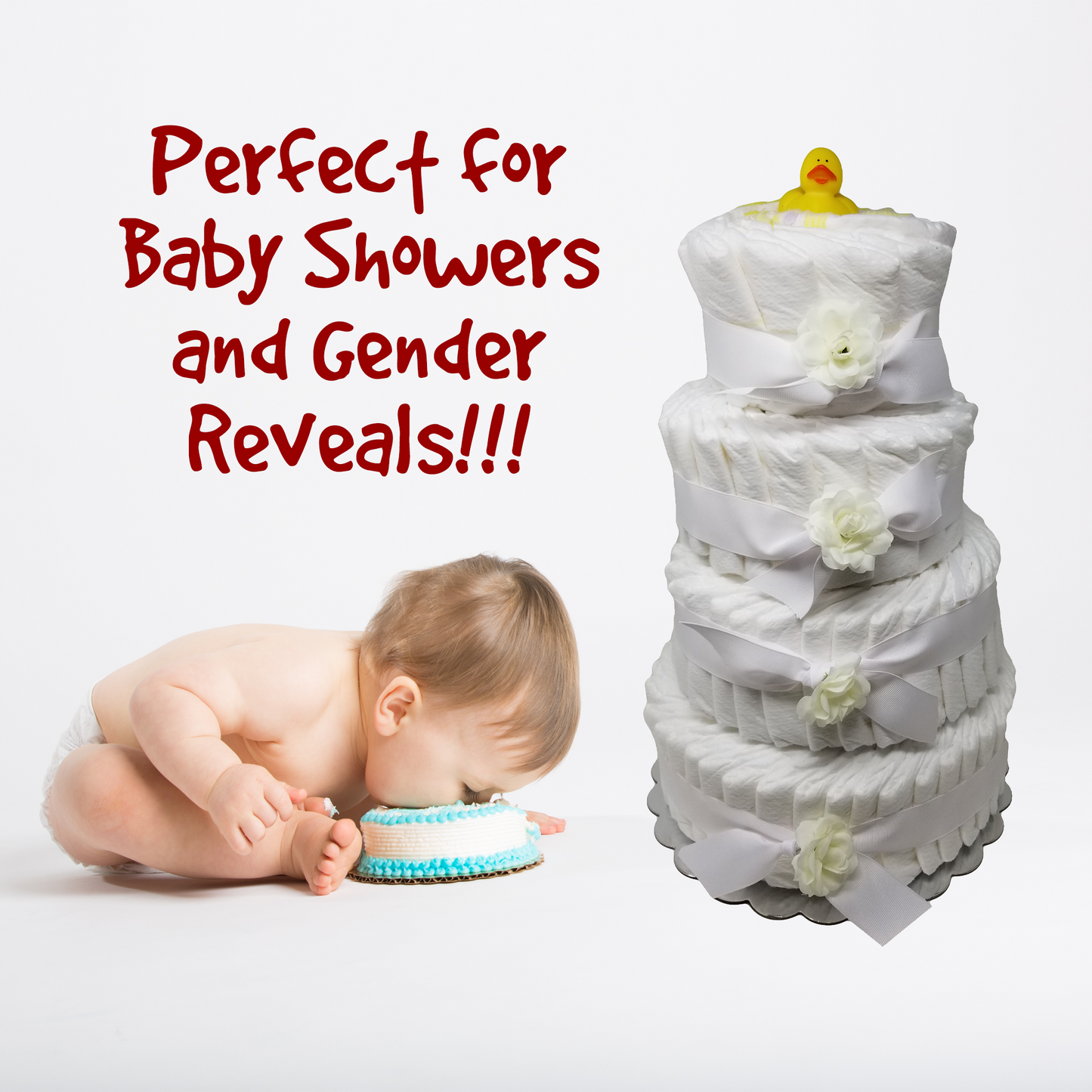 CHOOBLY 100 PC Decorate It Yourself Baby Shower Diaper Cake | 4 Tier | Gender Neutral | for Girl, Boy | White | Gender Reveal, Party Decor | Newborn Baby Gifts | Do-it-Yourself | Decorationsā¦