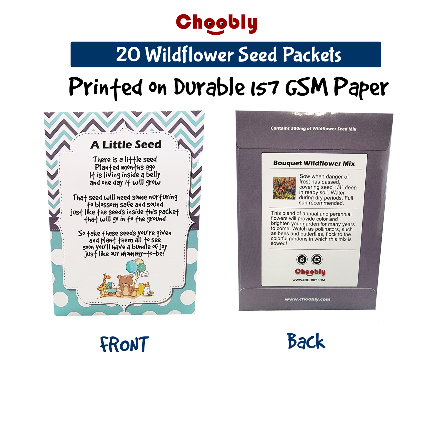 CHOOBLY 20 PC Boy Baby Shower Seed Packet Favors for Guests