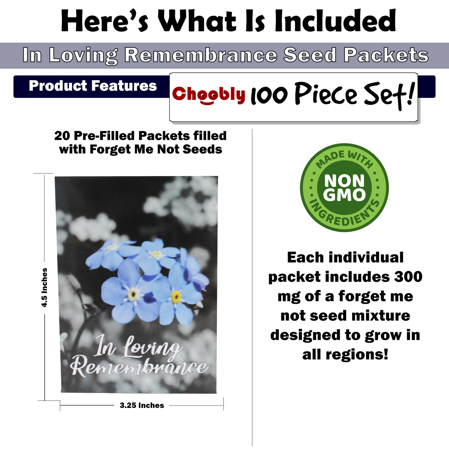 100pc Pre-Filled Seed Packet ''in Loving Remembrance'' Funeral Favors for Guests, Memorial Services, Celebration of Life, Forget Me Not Seed, Decorations, Sympathy, Memory, Flowers, Forgetmenot (50)…