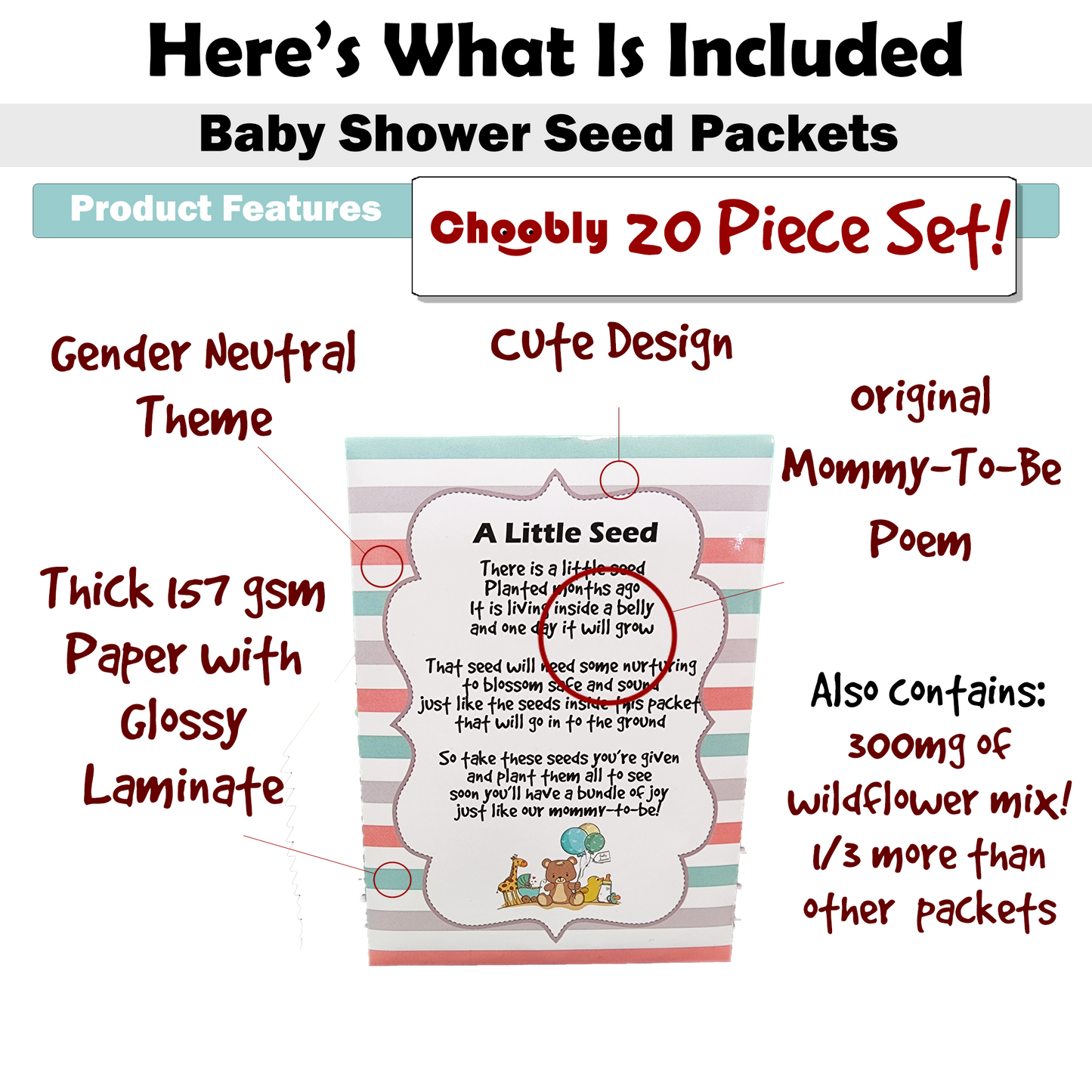 Mommy to Bee Seed Packets (Neutral) | Girl or Boy Baby Shower Favors for Guests | 20 Wildflower Seeds Packets | Pre-Filled | Bouquet Wildflower Mix | Non-GMO Seeds | Gender Neutral | Oh Baby | Gifts (Neutral)
