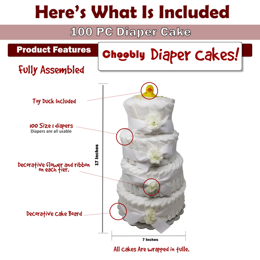 CHOOBLY 100 PC Decorate It Yourself Baby Shower Diaper Cake | 4 Tier | Gender Neutral | for Girl, Boy | White | Gender Reveal, Party Decor | Newborn Baby Gifts | Do-it-Yourself | Decorations…